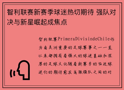 智利联赛新赛季球迷热切期待 强队对决与新星崛起成焦点